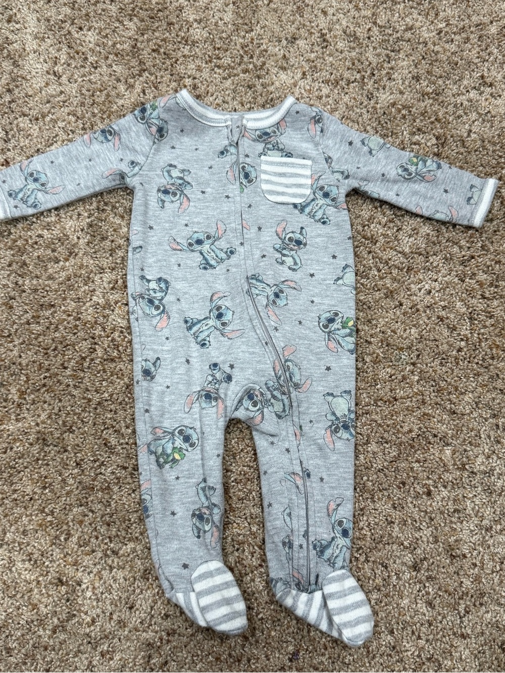 Disney Baby Stitch Gray Footed Sleeper Pajamas 0-3M